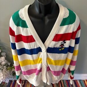 NEW Disney Mickey Mouse Colorblock Cardigan Sweater Long Sleeve Striped XL